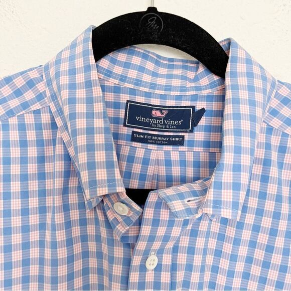 Vineyard Vines Slim Fit Murray Gingham Blue & Pink Button Down - Picture 2 of 8